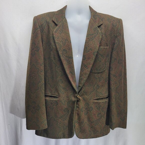 Ladies Jackets & Blazers - Vintage Womens Ladies BREECHES 100% Wool Blazer Jacket Size 8 Greenish Plaid